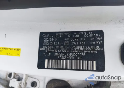 2015 Hyundai Genesis 3.8 from USA, damaged, VIN KMHGN4JEXFU070975